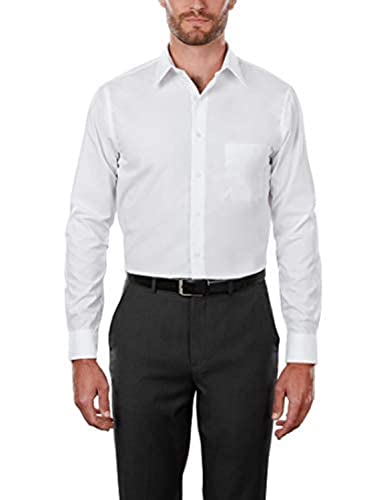 Van Heusen Men's Poplin Regular Fit Solid Point Collar Dress Shirt, White, 17" Neck 34"-35" Sleeve