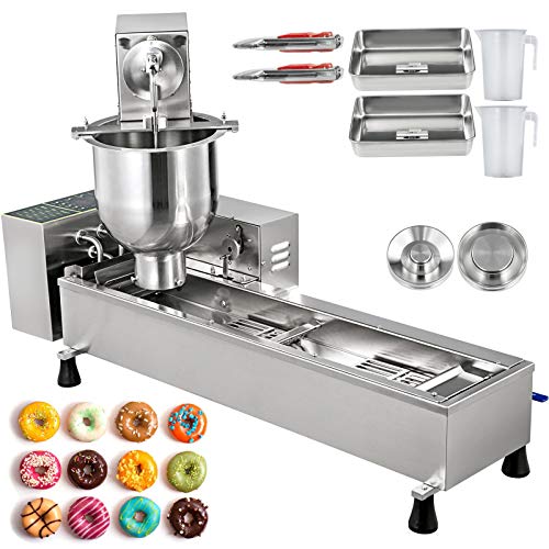 VBENLEM 110V Commercial Automatic Donut Making Machine, Single Row Auto Doughnut Maker with 7L Hopper, 3 Sizes Moulds, Intelligent Control Panel, Silver