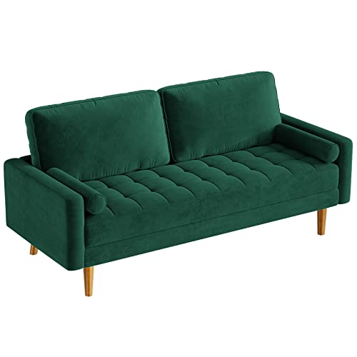 Vesgantti Green Couches for Living Room 69 inch, Mid Century Modern Velvet Love Seats Sofa, Upholstered 3-Seater Loveseat w/Armrest for Bedroom, Apartment, Home Office