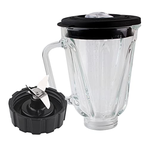 Veterger Replacement Parts 5 cups Glass jar with cross Blade and Base Bottom Cap, Compatible with Hamilton Beach Blenders