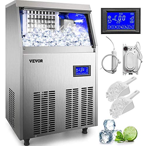 VEVOR Commercial ice Maker Machine, 110-120LBS/24H Ice Maker Machine Under Counter Ice Maker with 33LBS Bin for Home Bar, Electric Drain Pump,Water Filter,Scoops,Connection Hose Included