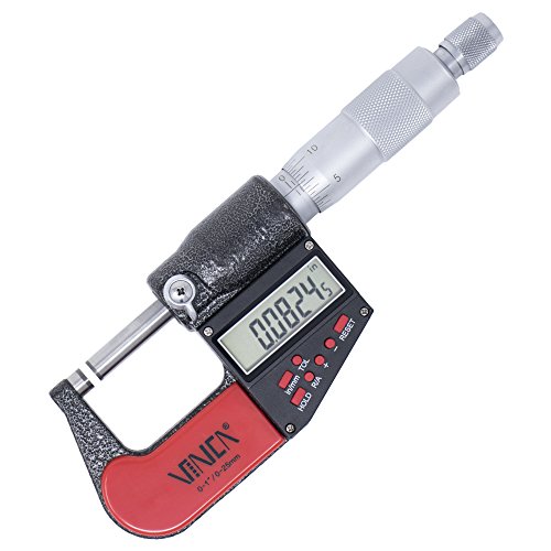 VINCA DMCA-0105 Digital Outside Micrometer with Carbide Tip 0-1"/0-25mm Measuring Range 0.00005" /0.001 mm Resolution Red Black Precision Machinist Tool