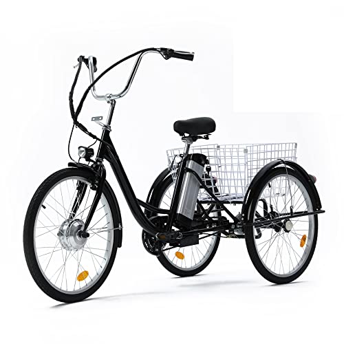 Viribus 24" 26" 3 Wheel Electric Bike for Senior, 250w Adults Electric Tricycle Trike, Three Wheel Ebike E Bicycle with Removable 36V 10Ah Lithium Battery, Motorized Trike with Basket for Women Men