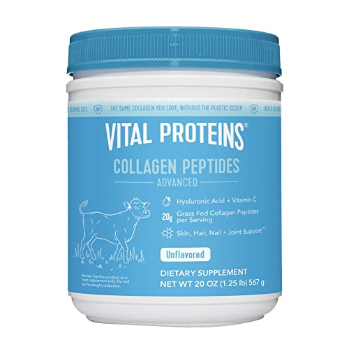 Vital Proteins Collagen Peptides Powder with Hyaluronic Acid and Vitamin C, Unflavored, 20 oz