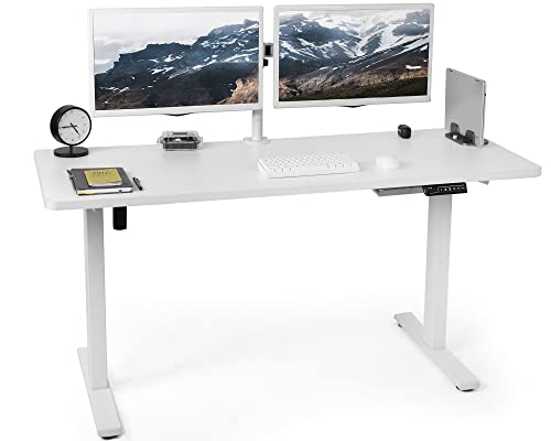 VIVO Electric Height Adjustable 60 x 24 inch Memory Stand Up Desk, White Solid One-Piece Table Top, White Frame, Standing Workstation with Preset Controller, DESK-KIT-1W6W