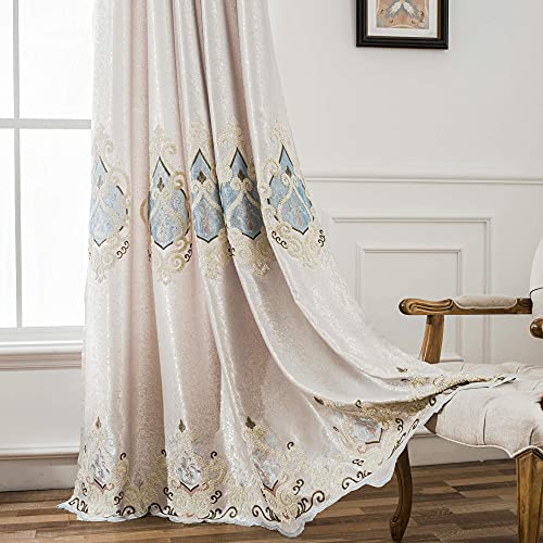 VOGOL Embroidered Curtains 106 inches Long, Grommet Window Treatment Voile Panel Drape for Living Room Bedroom and Dining Room, Two Panels, 60 x 106 inch