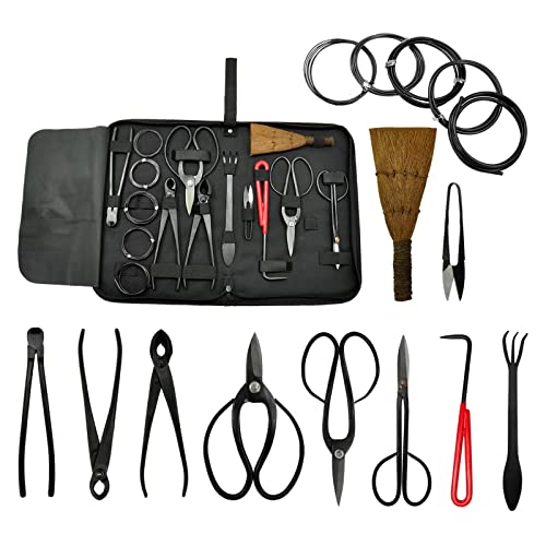 Voilamart 12 Pcs Gardening Bonsai Tool Sets Carbon Steel Garden Plant Trimming Kit Scissor Cutter Shear Heavy Duty Nylon Case Outdoor Entrenching Tools