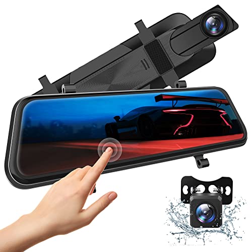 Volway 10" 4K Mirror Dash Cam w/Voice Control, Enhanced Night Vision, Full Touch Screen, Waterproof Backup Camera Rear View Mirror Camera, Parking Assistance, Loop Recording, USB Type C