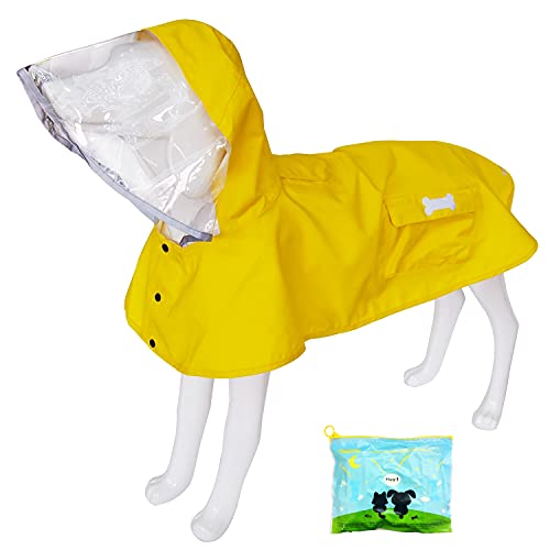 Waterproof Dog Raincoat, Adjustable Reflective Lightweight Pet Rain Clothes with Poncho Hood (X-Large, Yellow)