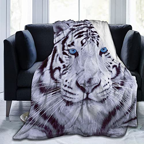 White Tiger Throw Blanket, Animal Print Mexican Flannel Fleece Blankets for Adults Men, Lightweight Soft Warm Cozy for Bedding Decorative Couch Outdoor All Seasons, 50 X 60 in