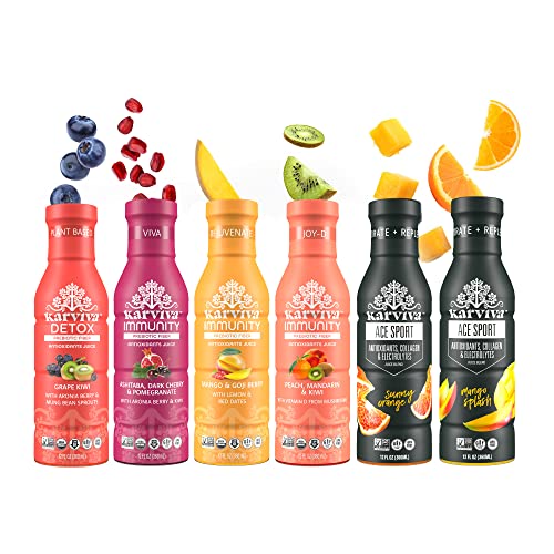 Whole Plant Fruit Juice Variety Pack, Immunity and Energy Booster, Detox Wellness Drinks with Natural Electrolyte, Prebiotic and Antioxidants, Gluten Free, 6 bottles, 12 fl oz - Karuna