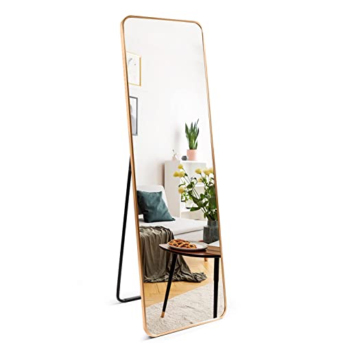 WIFTREY Gold Full Length Floor Mirror with Aluminum Frame for Wall Mounted, Standing, Leaning, 60"x18" Full Body Large Mirror for Dressing Room, Bedroom, Bathroom