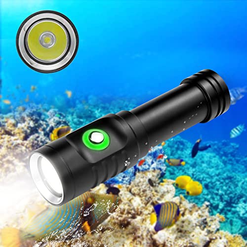 WINDFIRE 5000 Lumen Scuba Diving Flashlight Dive Torch Snorkeling Light Rechargeable, 3 Modes Underwater Waterproof LED Flashlight, Submersible Safety Lights with Battery and Charger for Diving