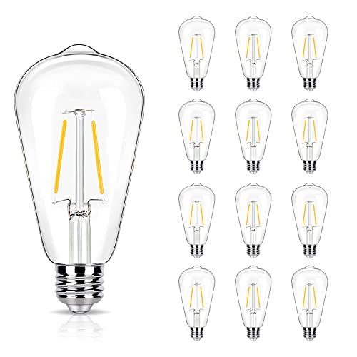 winsaLED 12 Pack 2w LED Edison Bulbs, Equiv. 25 Watt 250lm, 2700K Soft White with E26 Standard Base, Low Watt LED ST19 Bulb for Light Fixtures, Non-dimmable