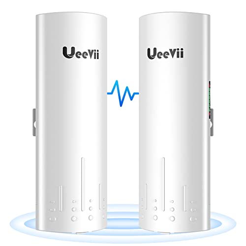 Wireless Bridge, UeeVii 5.8G Outdoor CPE Point to Point Long Range Access with 14DBi High Gain 22 Mimo Antenna, PoE Adapter, 2 RJ45 LAN Ethernet Port, 2-Pack