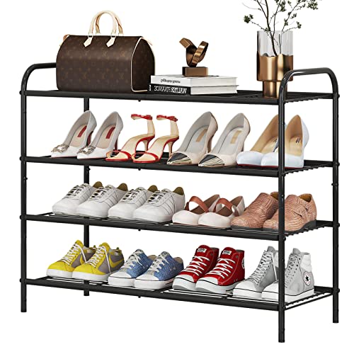 Wisdom Star 4 Tier Stackable Shoe Rack Organizer Storage, Adjustable Shoe Shelf for Closet Closet Hallway Bedroom Entryway, Black