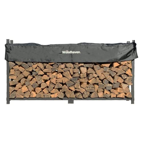 Woodhaven 8 Foot, Made In USA Firewood Log Rack With Cover, Outdoor Use Lifetime Structural Warranty, Black Texture Powder Coat Finish, Made With Heavy Duty Steel