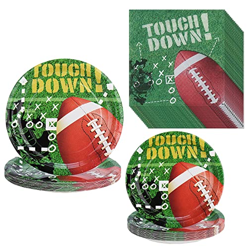 Xmebxpk Football Party Plates and Napkins for Super Bowl Soccer Disposable Party Plates Set Football Theme Party Supplies Serves 16 Guests Disposable Plates Eco Friendly