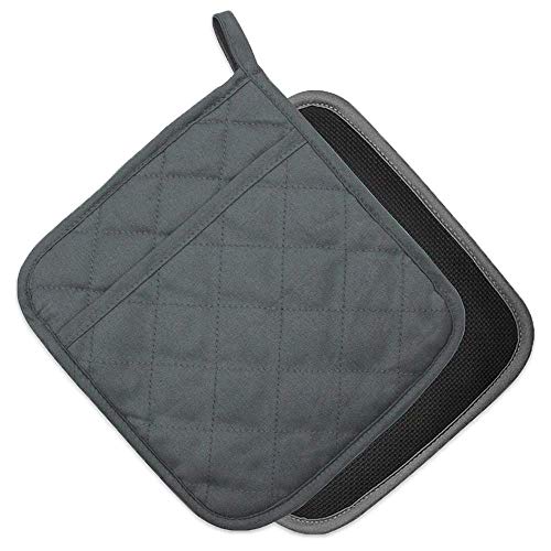 YEKOO 2 PCS Gray Pot Holders Sets for Kitchen Heat Resistant Oven Hot Pads with Pockets Non Slip Soft Grip Potholders for Baking Cooking 8"x8.5"