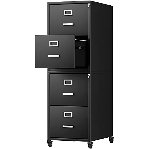 YITAHOME Vertical Filing Cabinet, Detachable 4-Drawer Mobile Metal File Cabinet with Lock, Office Storage Cabinet Under Desk fits A4/Letter/Legal Size for Office/Home
