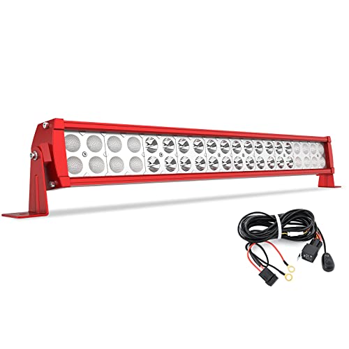 YITAMOTOR 120W LED Light Bar Red 24 inches Spot Flood Combo LED Work Light Bar with Wiring Harness Off Road Driving Light Compatible for Jeep, SUV, Truck, Car, ATV, 4x4, 4WD, Boat