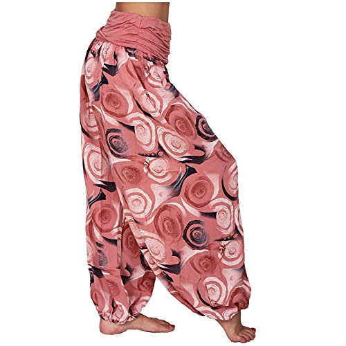 Yoga Pants, Bohemian Skirts For Women Belly Dance Outfit Stretchy Boho Pants Casual Plus Size Print Elastic Waist Straight Loose Haren Long Pants Calientitos Boohoo Cabo Linen (XXL, Watermelon Red)