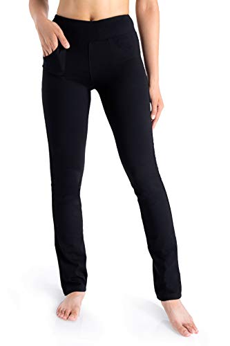 Yogipace, 5 Pockets, Petite Women's Straight Leg Yoga Pants Long Stretch Dress Pants Slim fit Workout Pants Travel Commute Work, 27", Black, L