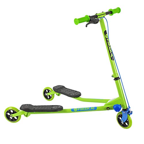 Yvolution Y Fliker Air A1 Scooter 3 Wheels Foldale Wiggle Scooter Self-Propelling Drifting Scooter for Boys and Girls Age 5-8 Years Old( Green)