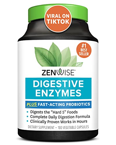 Zenwise Probiotic Digestive Multi Enzymes, Probiotics for Digestive Health, Bloating Relief for Women and Men, Enzymes for Digestion with Prebiotics and Probiotics for Gut Health - 180 Count