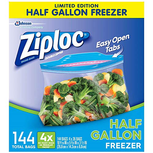 Ziploc 1/2 gallon Freezer Bags, 144 Count (Pack of 36), Original Version