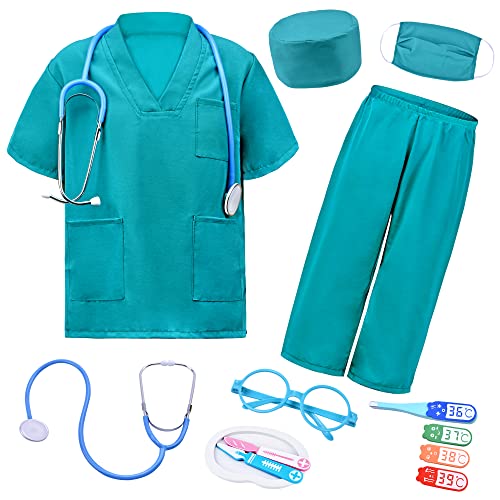 ZZIHAN Doctor Scrubs Nurse Doctor Costume for Kids Doctor Kit for Kids Veterinarian Surgeon Costume with Pretend Play Stethoscope Doctor Toys Set PlaySet Girls Boys Toddlers 5-6T Halloween Dress Up