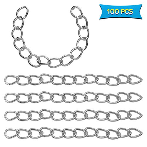 100Pcs Necklace Extension Chain (1.97 x 0.16 Inch) Stainless Steel Twist Extender Chain Removable Chain Extension Tails Chain DIY Jewelry Making for Necklace Bracelet Anklet Key Chain