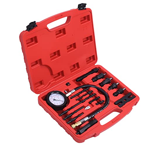 16Pcs Diesel Engine Compression Gauge Tester Cylinder Pressure Test Tool Kit with Case for Car & Truck