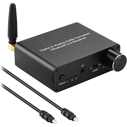 192kHz Digital to Analog Converter Bluetooth 5.0 Receiver DAC with 16-300Ω Headphone Amplifier Optical/Coaxial to RCA 3.5mm Audio Output with Volume Control for TV Phone Tablet (Normal, Basic)