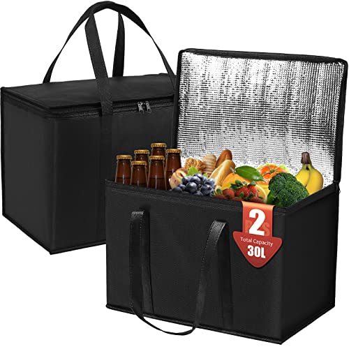 2-Pack Insulated Food Delivery Bag 30L X-Large Insulated Reusable Grocery Bags Insulated Pizza Delivery Bags Warm & Cooler Bags for Food & Grocery Delivery Bag Hold for 1.5H（16W x 11.4H x 9.4D）