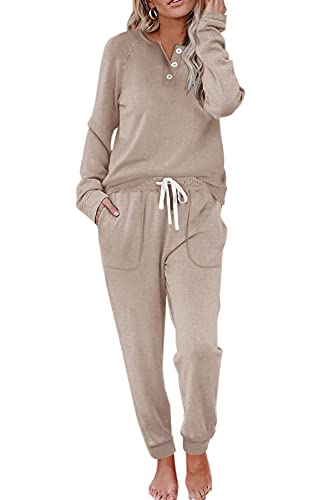 2 Piece Outfits for Women Pants Set, Sweatsuits for Women Set Petite Beige L