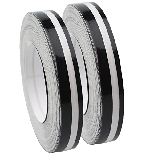 2 Rolls 33Ft (9.8m) Pinstripe Solid Pinstriping Tape Vinyl Car Decal Sticker Glossy 5mm + 2mm (White/Black/Grey/Red/Silver/Blue/Gold) Auto Car Pinstripe Tape (Black)