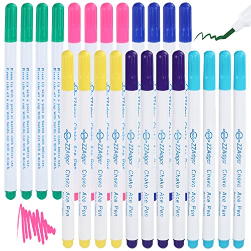 24-Pack,6-Color Disappearing Erasable Ink Fabric Marker Pen for Sewing Marking Washable Art and Lettering