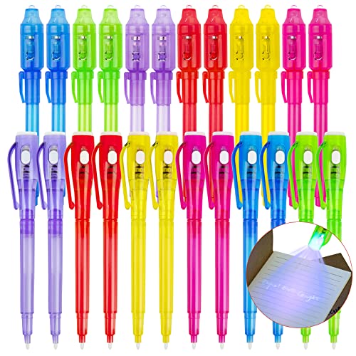 24 Pcs Invisible Ink Pens with UV Light for Kids, Spy Pen Invisible Magic Secret Message Pen with Two Notepads, Kids Party Favors Magic Marker Disappearing Ink Markers Festival Gift for Children