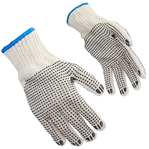 [240 Pairs] Black White Work Gloves - Dotted Safety Working Gloves, Firm Grip, Slip Resistant, Heavy Duty Cotton Knit for Men Women, Utility, Construction, Gardening, Winter Indoor Outdoor Use