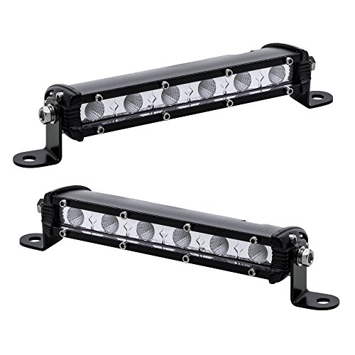 2pc 7" Ultra-Slim Single Row Off Road LED Light Bar [1530lm] [18W] [IP68 Waterproof] [12V - 24V] Fog / Driving / Work Lights for Trucks ATV Cars - 60 Degrees Flood Light