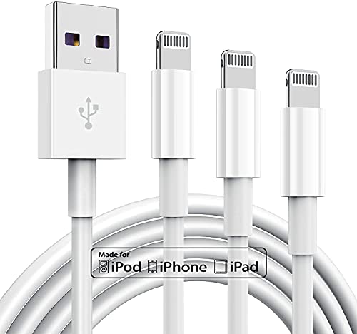 3 Pack Apple MFi Certified iPhone Charger Cable, Apple Lightning to USB Cable Cord, 2.4A Fast Charging Apple Phone Long Chargers for iPhone 12/11/11Pro/11Max/ X/XS/XR/XS Max/8/7/6/5S/SE (3ft, White)