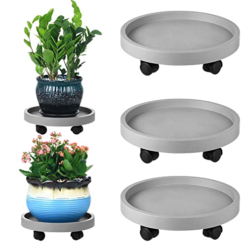 3 Packs Plant Caddy with Wheels 13" Plant Stand Potted Plant Mover Heavy Duty Plant Dolly with Casters for Indoor and Outdoor Large Plant Roller Base Rolling Plant Dolly, Grey