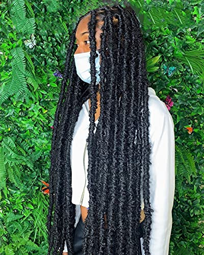 30 Inch Light Weight Butterfly Locs Crochet Hair 8 Packs Long Distressed Butterfly Faux Locs Crochet Hair, 1B