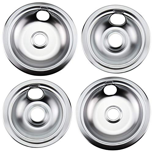 316048413 316048414 Electric Stove Burner Drip Pans by Blutoget - Fit for Frigidaire Ken-more Electric Range Top with Locking Slots- Includes 2 6-Inch and 2 8-Inch Pans,Silver(Chrome Plated Steel)