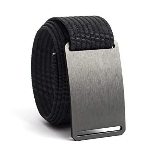 34 Inch Gunmetal Casual Web Belts For Men | Grey Buckle w/Black Strap