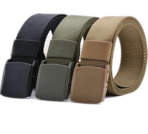 3Pack Nylon Military Tactical Men Belt, Webbing Canvas Outdoor Web Belt with Plastic Buckle Fits Pant Up to 45"