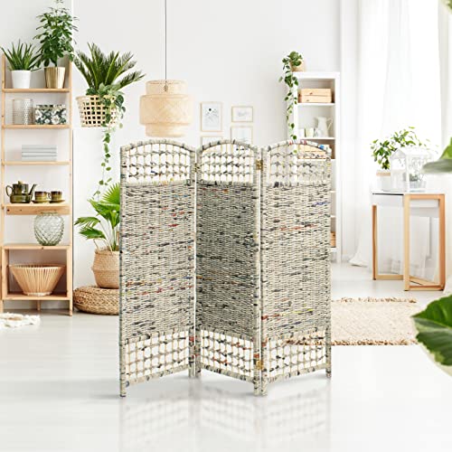 4 ft. Short Recycled Newspaper Folding Screen - 3 Panels