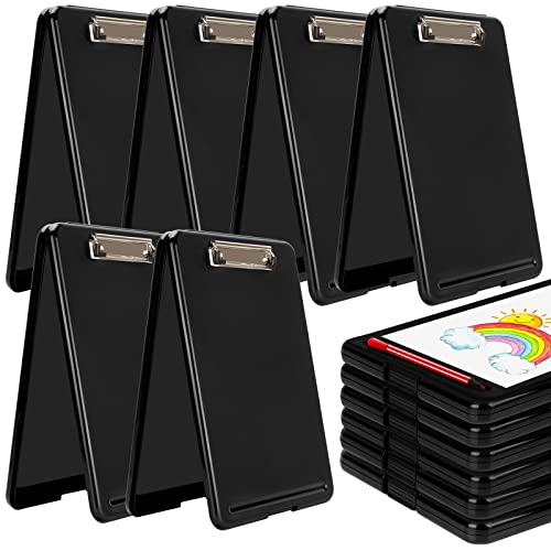 6 Pack Plastic Clipboard with Storage, IKAYAS Heavy Duty 9.5 x 13.8 Inch Translucent Metal Storage Clipboard Paperboard Nursing Clipboard for Classroom, Office, School, Hospital (6 Pack Black)