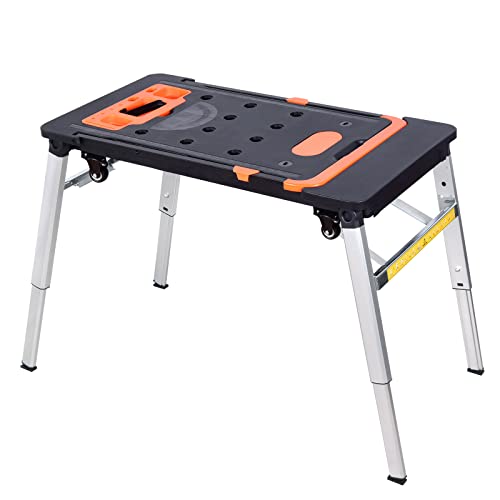 7-in-1 Workbench Folding Work Table as Workbench, Scaffold,Platform,Sawhorse,Car Creeper and Hand Truck with 4 Wheels